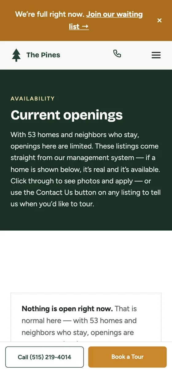 The Pines Townhomes on a phone